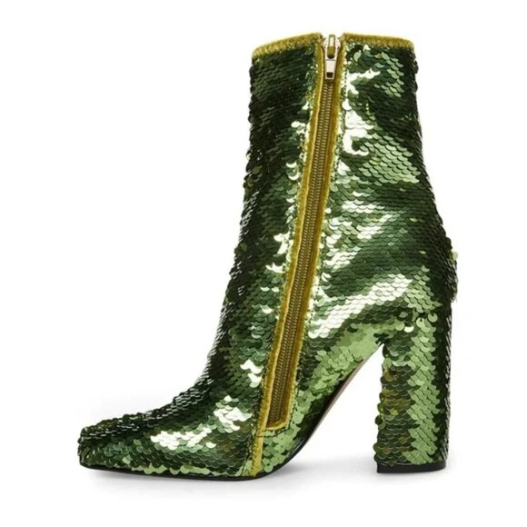Steve Madden Womens 6.5M Lynden Green Sequin Ankle Boots Booties Shoes - Picture 4 of 5